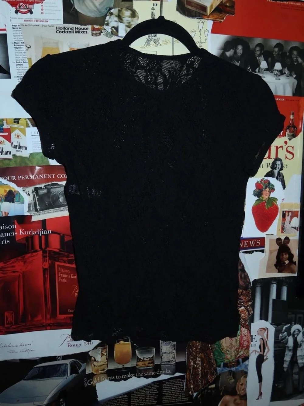 Donna Karan Black Lace Short-Sleeve Tee